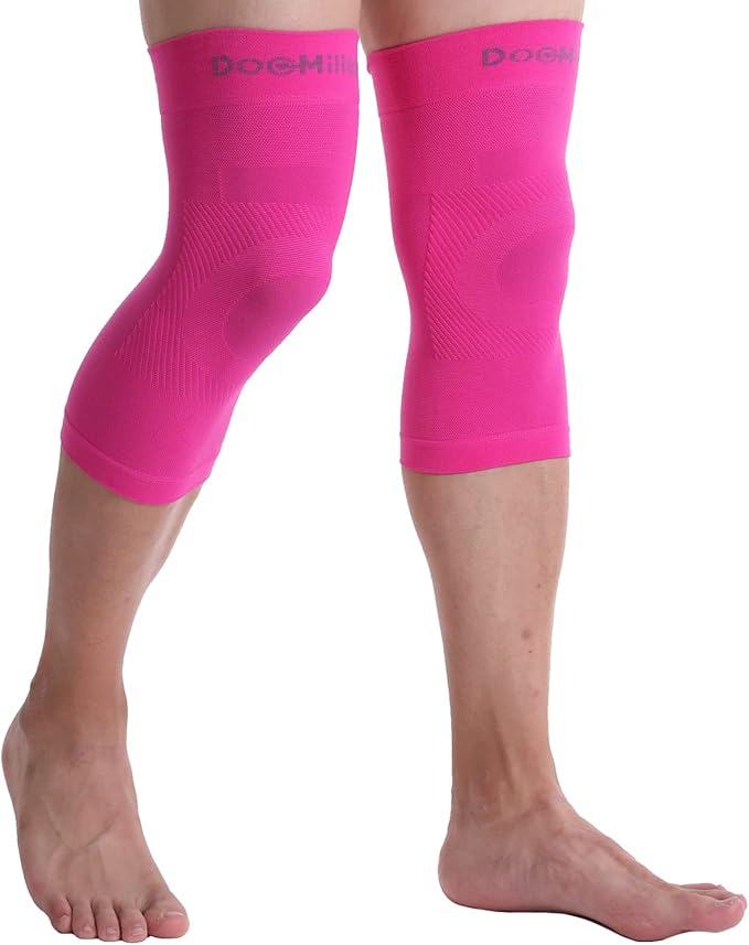 Doc Miller Knee Compression Sleeve Brace for Men & Women (Pair) Best Support for Workout Running ACL Arthritis Pain Relief