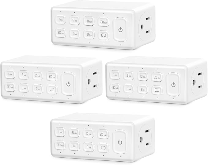 TOPELER Countdown Digital Timer Outlet, Plug-in Timer for Electrical Outlets with Repeat Function, Manual Override, Up to 4H Auto Shut Off Switch for Indoor Lamp, Fan, Aquarium, 1875W, ½ HP, 4 Pack