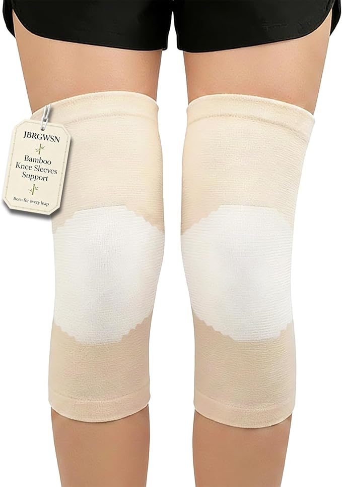 Knee Sleeves For Women Bamboo Pair Compression Leg Brace Pain Arthritis Plus Size Wraps Relief Running Sleeping Under Soft Elastic Vendas Para Rodillas Protector Gym Mujer Rodilleras Weightlifting(Beige,X-Large)