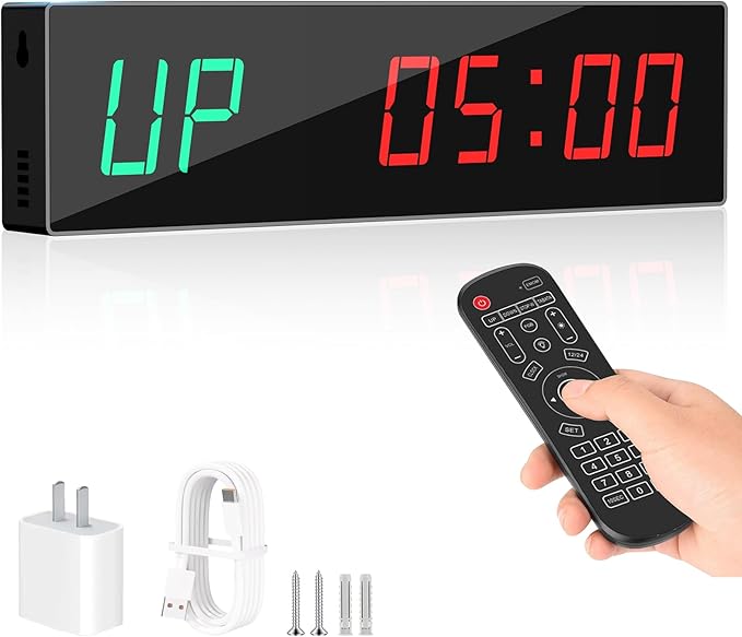 Dienmern Large Digital Gym Timer – Remote Control Gym Clock Wall with 9 Custom Modes Countdown/UP/Stopwatch/Interval, Workout Timer for Home Gym/Garage/Boxing/Outdoor Sport