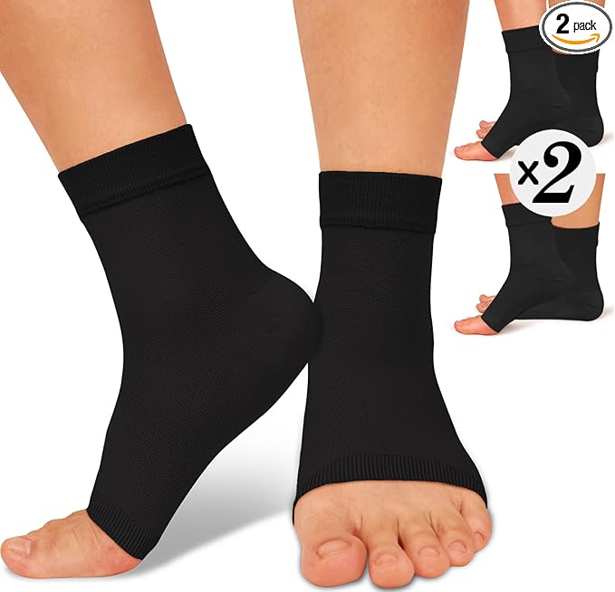 ACTINPUT 2 Pack Ankle Brace Compression Sleeve 8-15 mmHg Open Toe Сompression Socks Women&Men for Swelling,Plantar Fasciitis,Sprain Black XXL