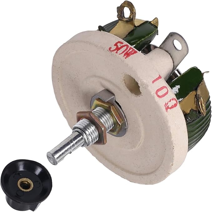 Jutagoss 50W 10 Ohm Rheostat, Wirewound Ceramic Potentiometer, Round Variable Sliding Resistor with Black Knob, Adjustable Resistor 1Pc