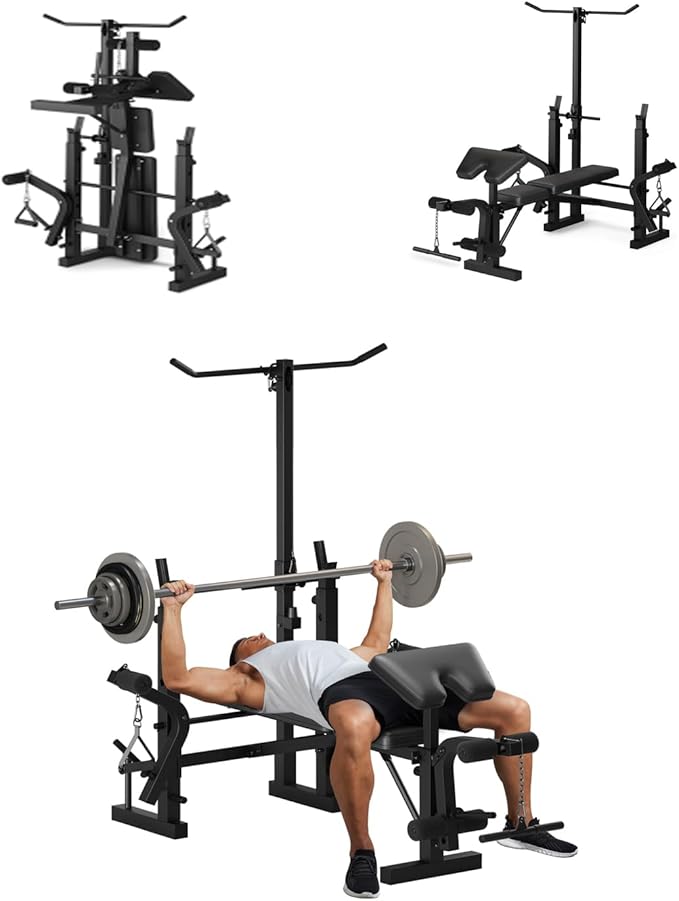 7-in-1 Olympic Weight Bench for Home Gym, 1000LB Capacity Foldable Bench Press Set with Leg Extension/Curl, Preacher Pad & Adjustable Rack, Full Body Strength Training Equipment