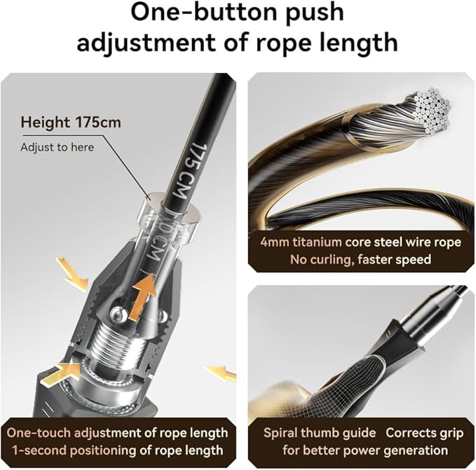 Weighted Jump Rope,Dual Bearing Smooth Rotation Speed Jump Rope, One-Button Push Adjustable Length for Men Women, Workout with Metal Handles for Fitness, Home Exercise & Slim Body