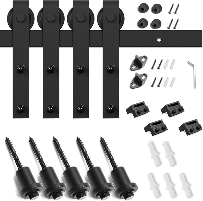SMARTSTANDARD 6.6 FT Double Barn Door Hardware Kit, Sliding Door Track-Smoothly and Quietly -Includes Detailed Installation Fit 20" Wide Doorpanel (J Shape Hanger) Black