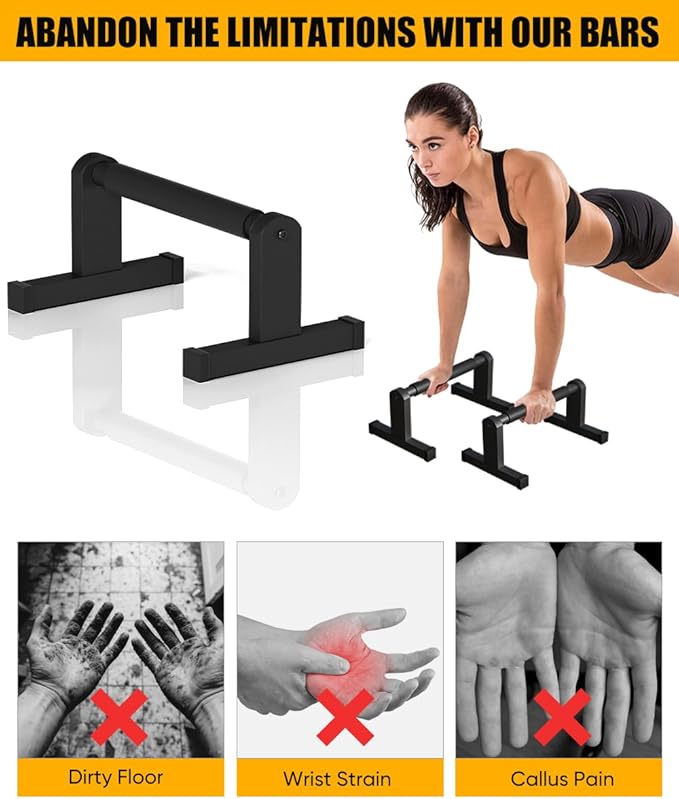 Push Up Bars, Heavey Duty Parallettes Dip Bar with Non-slip Grips for Calisthenics Planche L Sit Handstand Fitness Floor Workout, Pushup Station Handles Stand for Gym Strength Training