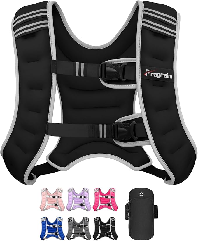 Fragraim Weighted Vest for Women Men - 8lb/10lb/12lb/16lb/22lb/25lb/30lb Weight Vest with Reflective Stripe, Detachable Phone Pouch, Ideal for Walking, Strength Training, Running, Workout, Cardio