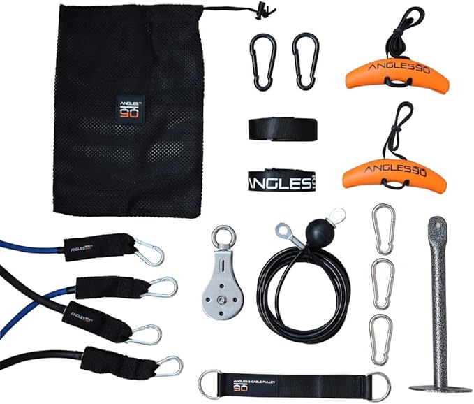 Angles90 Suspension Pulley Trainer - A90 Strength Set, 440 lb - Indoor & Outdoor Use with Portable Pulley Gym - Joint-Friendly Motion with Suspension Trainers - Compact Portable Workout Cables