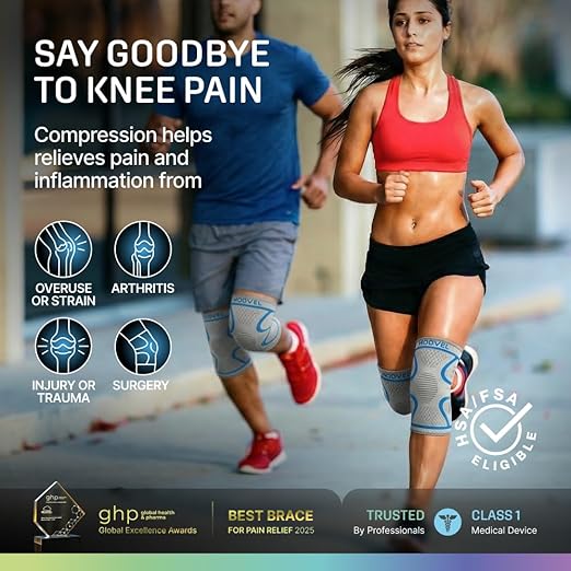 Modvel 2 Pack Knee Brace for Women & Men - Knee Support for Walking, Knee Compression Sleeves for Pain Relief, Knee Sleeves for Women, Knee Sleeves for Men, Knee Brace for Sports, Workouts & Arthritis