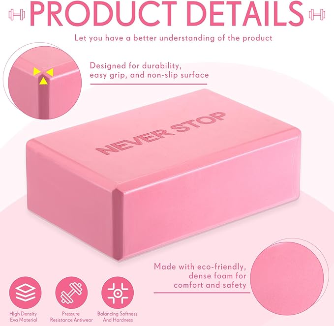 RoundFunny 4 Pack Yoga Blocks Non Slip Pilates Brick Foam Blocks Pilates Dance Gymnastics Workout Fitness Props Tool for Stretching Meditation and Exercise