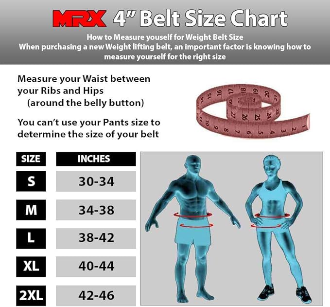 MRX Weight Lifting Belt - 4 Inches Wide 8mm Thick Padded Back Support with Flexible Ultralight Foam Powerlifting Belts Heavy Duty Deadlifts Workout Squats Exercise & Lifting Belt for Men & Women