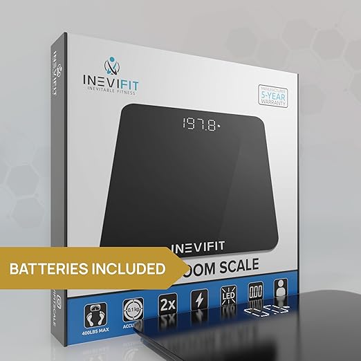 INEVIFIT Bathroom Scale, Highly Accurate Digital Bathroom Body Scale, Measures Weight up to 400 lbs. Includes Batteries