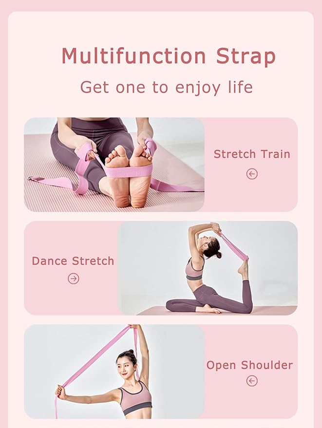 8ft Cotton Yoga Strap for Stretching with a D-Ring, Thick Cotton Nylon Yoga Belt with Extra Safe Metal Loops with Bag Set, 250g Nylon Durable Fitness Stretch Belt with Buckle As Physcial Therapy Bands Workout