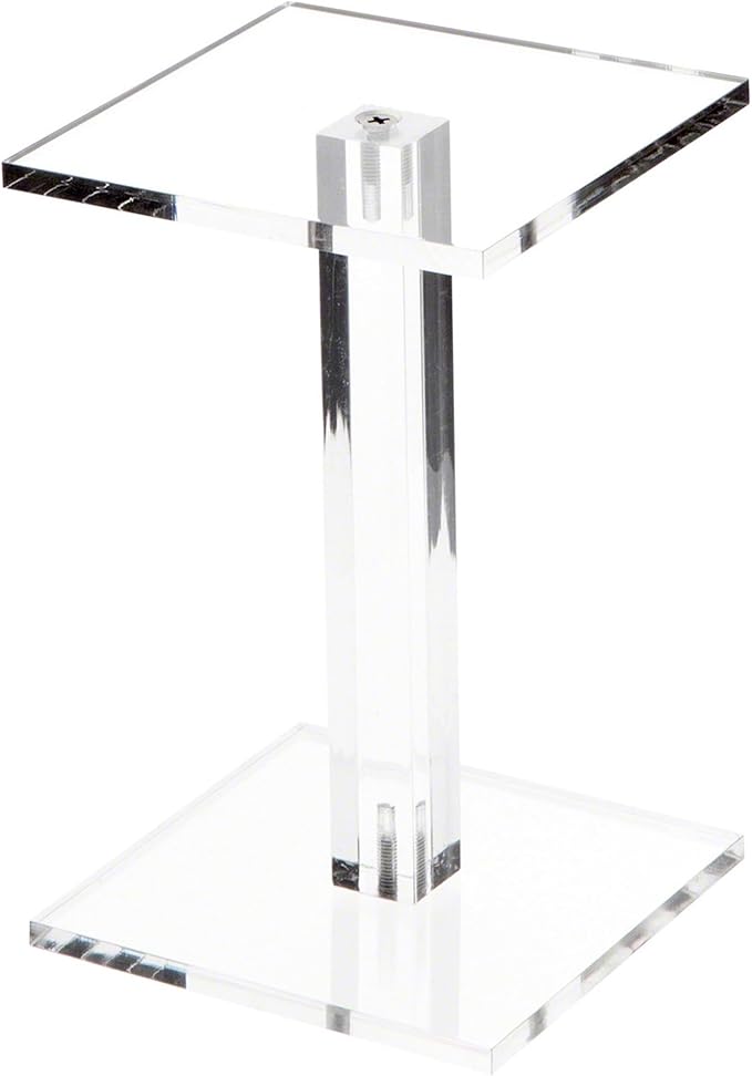 Plymor Clear Acrylic Square Barbell Pedestal Display Riser, 6.5" H x 4" W x 4" D (1/4" thick)