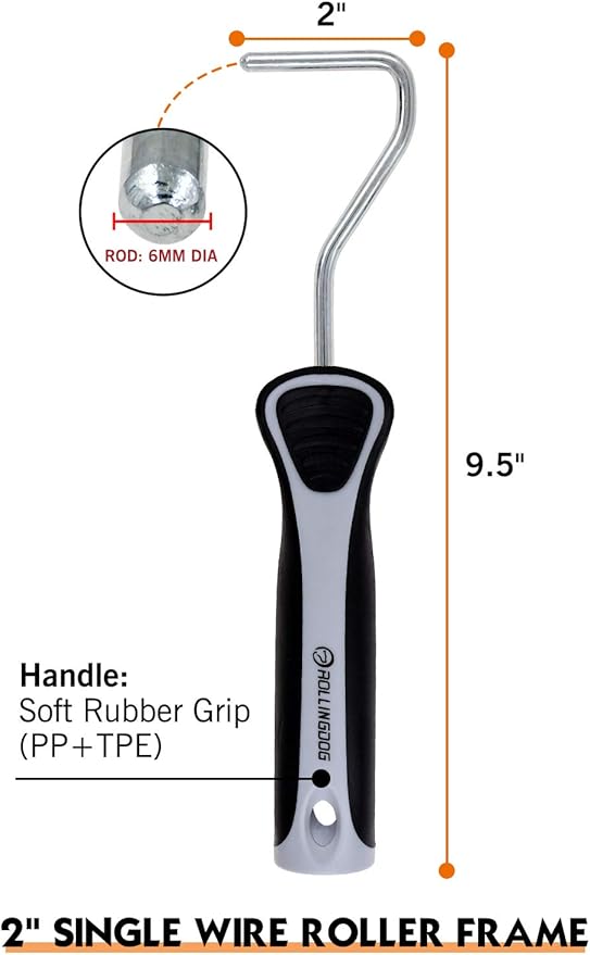 ROLLINGDOG 2 Inch Small Paint Roller Frame - Single Rod Use with 2 inch Mini Paint Roller Covers for Smooth Cutting in and Detail Painting