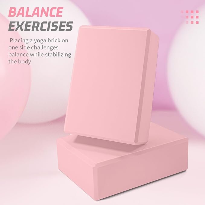 Yoga Blocks 2 Pack 3x6x9IN Foam Block Supportive Latex-Free with Stretch Band, Non-Slip Exercise Blocks for Pilates, Meditation, Balance, Stretching and Deep Poses