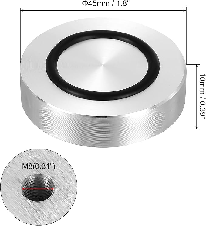 uxcell M8 Thread 45mm / 1.8" Dia 10mm Thick Aluminum Circle Disc Glass Top Adapter 4pcs Round Solid Table Feet Pad Plate Hardware with Anti-Slip Rubber Ring