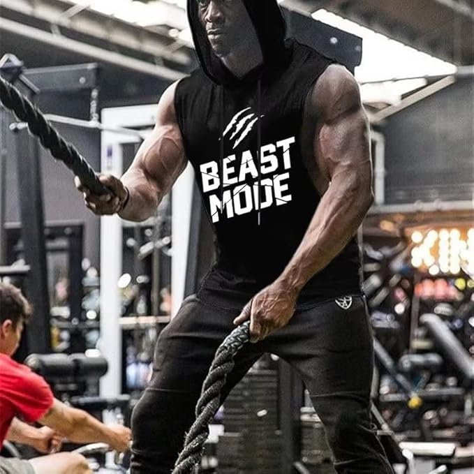Babioboa Men's Workout Hooded Tank Tops Sports Training Sleeveless Gym Hoodies Bodybuilding Cut Off Muscle Shirts
