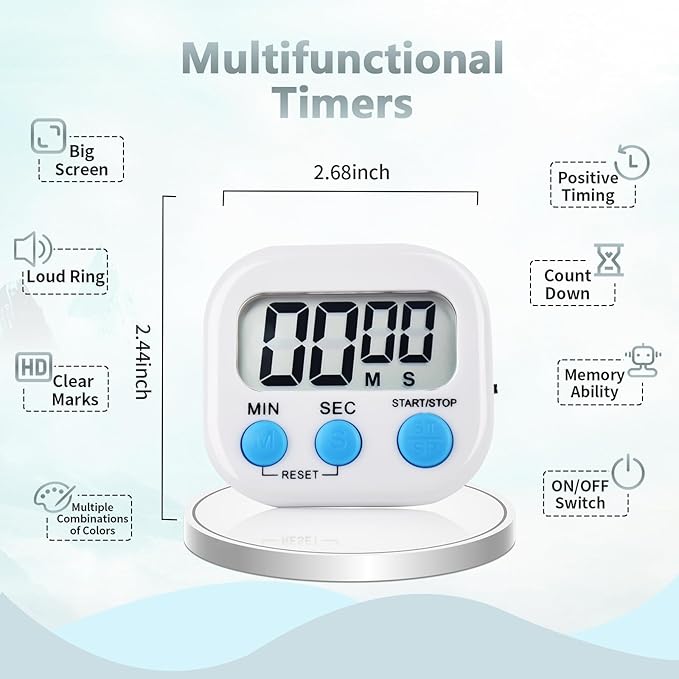 4 Pack Digital Kitchen Timer Magnetic Digital Timer with Big Display Loud Ring Cooking Timers for Cooking, Game, Gym, Break Time, Classroom(4, Pink, Blue, Purple, White)