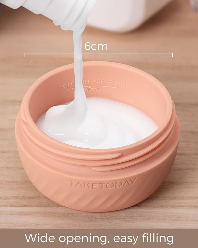 TakeToday Travel Containers for Toiletries, Leak-Proof, TSA Approved, Refillable Silicone Cylindrical Cream Jars with Lid for Cosmetic Toiletry, 2 &3oz, 4 Pack, Apricot