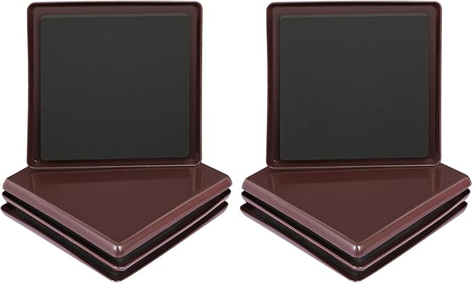 Ezprotekt Furniture Sliders for Carpet, 8 Pack 5" Furniture Movers Sliders, Heavy Duty Reusable Carpet Sliders, Square Furniture Glides for Sofa Bed Couch Fridge, Move Your Item Easy & Safely (Brown)