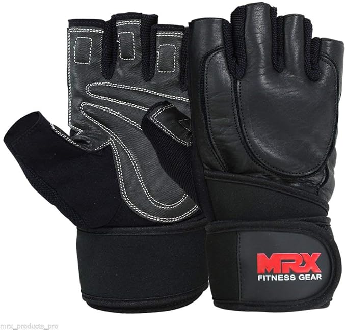 MRX Weight Lifting Pro Level Gloves with 18 Inches Long Wrist Strap Gym Workout Exercise & Fitness in
