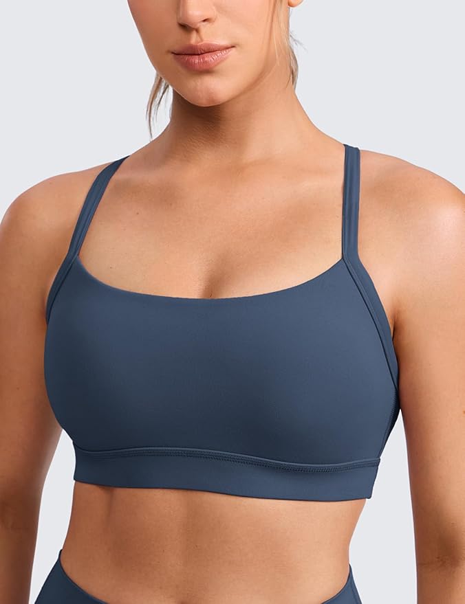 CRZ YOGA Butterlift Cut-Out Cross Back Sports Bras for Women - Medium Impact Adjustable Thin Straps Pilates Padded Gym Tops