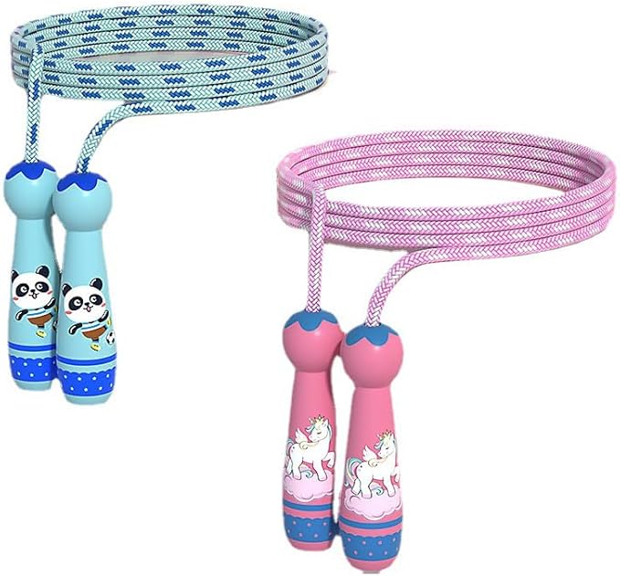Kids Jump Rope Skipping Rope for Kids -Adjustable Cotton Jumping Ropes with Wooden Handle,Light Weight for Fitness Workout Exercise Outdoor Activity