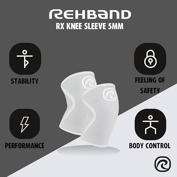 Rehband 5mm Knee Sleeves for Functional Training, Cross-Training & Powerlifting, Weightlifting Knee Support made of Neoprene, Unisex, Colour:Arctic/White - 1 Pair, Size:Small
