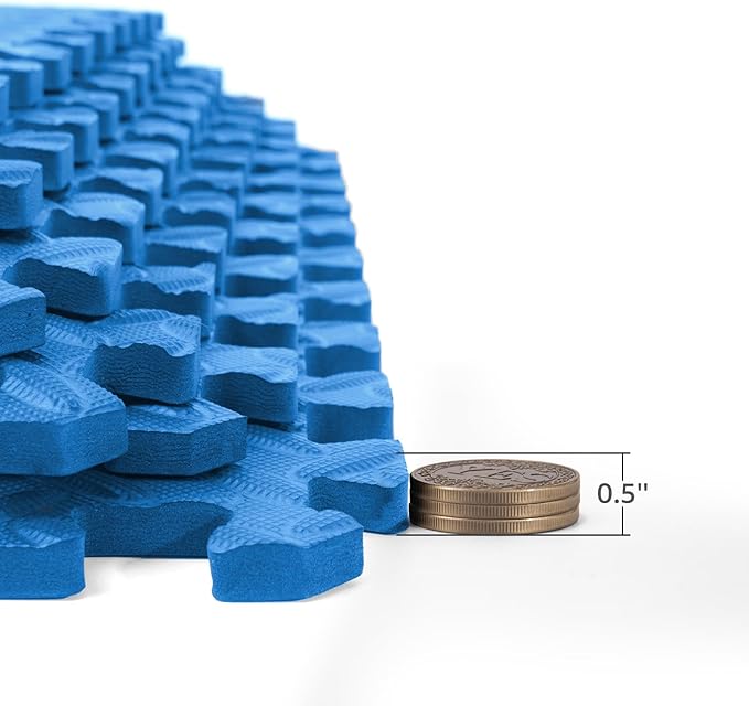 Art3d 24 Sq.Ft Eva Puzzle Exercise Mats, 1/2" Thick Foam Interlocking Tiles for Gyms, Flooring, Workout, Gym Equipments, Pack of 6, Blue