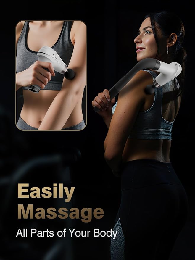 cotsoco Massage Gun with Upgraded Extension Handle, Percussion Deep Tissue Back Massager with 4 Massage Heads & 6 Speed Levels, Muscles/Neck/Shoulders/Waist/Legs Massager for Pain Relief, Gifts