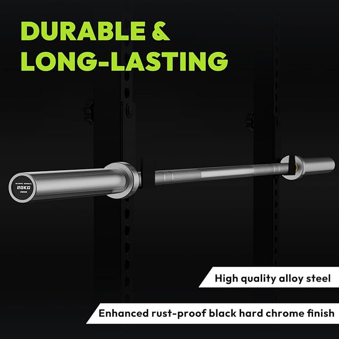 Olympic Barbell, 45lb 2-inch Weight Bar for Bench Press, 7ft Olympic Power Bar, 1000 lb/1500 lb High-Capacity, Hard Chrome, Knurled Grip, Strength Training Deadlift Weightlifting Squat