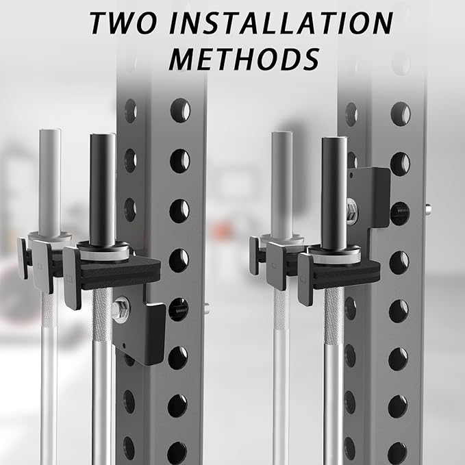 Rack-Mounted Olympic Barbell Holder for 2x2 & 2x3 Power Racks, No Drilling Required – Heavy-Duty Steel Storage with Protective Padding, Space-Saving Gym Equipment