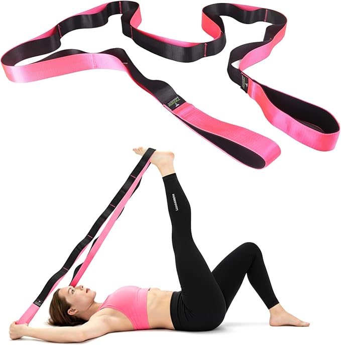 TAVIEW Yoga Strap for Stretching – Stretch Band with 12 Loops –Multi-Grip Pilates Hamstring Stretcher Belt – Physical Therapy Equipment for Best Flexibility