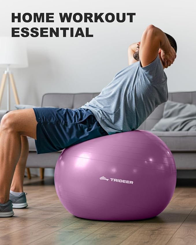 Trideer Exercise Ball for Yoga, Pilates & Fitness – Stability Ball Equipment for Home Gym & Office Chair, Core & Balance Training Accessories, Physical Therapy Equipment, Quick Pump Included, 5 Sizes
