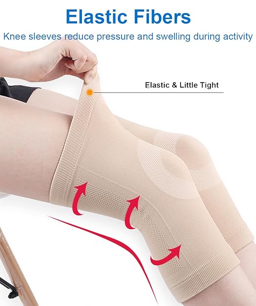 1 Pair Knee Compression Sleeves for Women & Men, Lightweight Thin Knee Sleeves for Knee Pain Relief, Knee Warmers Knee Brace Undersleeve Dancer Knee Pads, Knee Brace for Women Daily Use, Vendas Para Rodillas (Beige, Large)