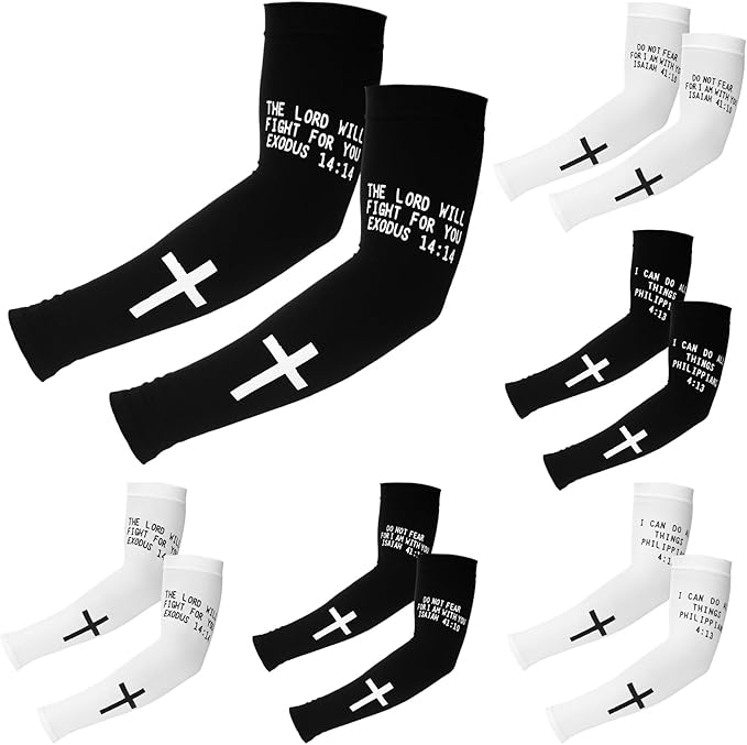 Geyoga 6 Pairs Cooling Arm Sleeves Cross Faith Cover Sleeve Jesus Bible Verses Arm Sleeves for Football Basketball