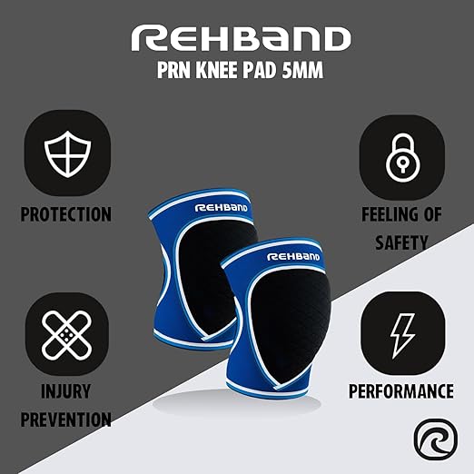 Rehband Knee Pads for Volleyball, Handball & Indoor Sports, Neoprene Knee Sleeve Protector, Comfortable & Snug Fit, Shock-absorbing Sports Knee Pads Unisex, Colour:Blue - 1 Pair, Size:Large