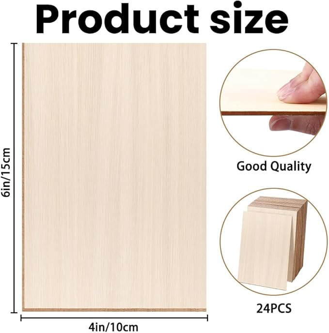 DIYDEC 24 Pack Basswood Sheets 4 x 6 x 1/16 Inch Thin Plywood Wood Sheets Unfinished Wood Squares Boards Balsa Wood Sheets for Crafts Architectural Models Laser Cutting Woods Burning and Drawing