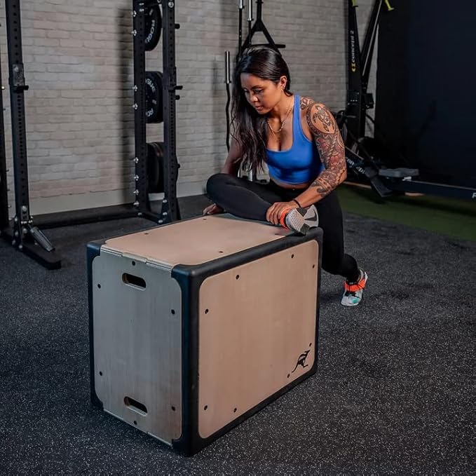 ABMAT Plyometric Box 3 in 1 Protective Foam and Non Slip Wood plyo Box for Jump Training and Conditioning, Protect Your Shins from Injury!
