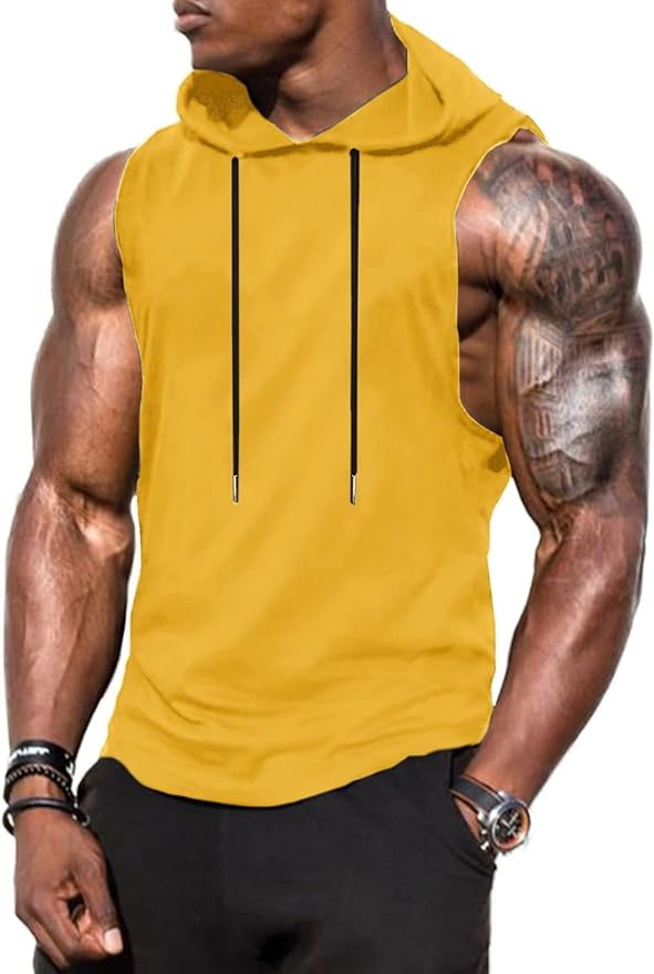 Babioboa Men's Workout Hooded Tank Tops Sports Training Sleeveless Gym Hoodies Bodybuilding Cut Off Muscle Shirts