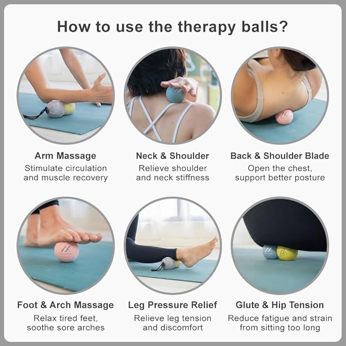 Therapy Massage Balls (2-Pack), High-Density Fascia Balls for Targeted Muscle Relaxation & Daily Recovery - 50D & 65D Hardness Options (Tranquil Blue + Tranquil Blue (65D+65D))