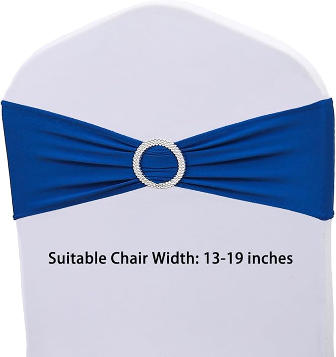 Spandex Royal Blue Chair Sashes Bows 50 Pack Stretch Chair Bands with Buckles Slider Chair Ties for Wedding Anniversary Party Birthday Engagement Banquet Baby Shower Events Decor