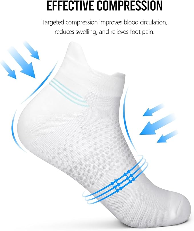 PAPLUS Ankle Compression Socks for Women 6 Pairs, Running Socks with Heel Tab, Cushioned Low Cut Athletic Socks
