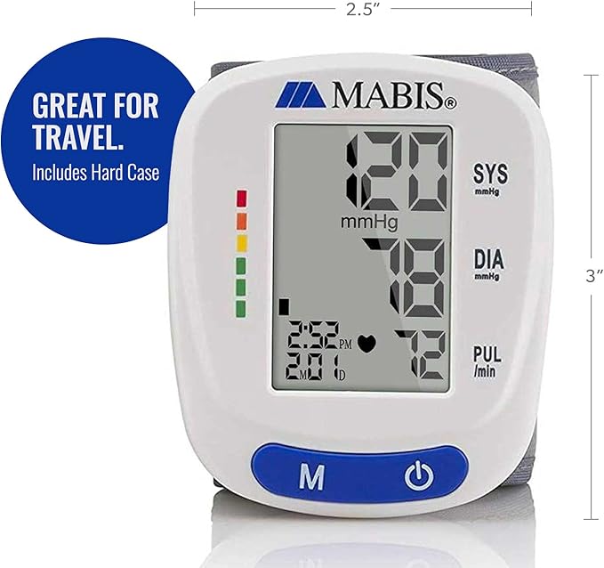 Mabis Digital Premium Wrist Blood Pressure Monitor with Automatic Wrist Cuff that Displays Blood Pressure, Pulse Rate and Irregular Heartbeat, Stores up to 120 Readings (Pack of 48)