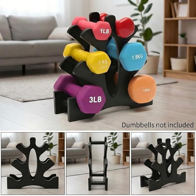 Dumbbell Rack Stand - 3 Tier Compact Weight Storage Organizer for Small Hand Weights, Neoprene & Vinyl Dumbbells - Portable Heavy Duty PP Plastic Weight Holder for Home Gym, Office, Exercise,9x8.8x3.3in (Dumbbells Not Included)