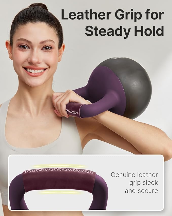 YOTTOY Soft Kettlebell with Leather Handle – Anti-Slip Sweat-Absorbing Grip, Home Gym Kettlebell Weights for Strength Training, Safe Neoprene Kettlebell for Women & Men