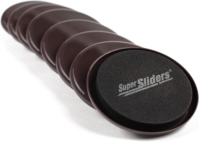 Super Sliders 3 1/2" Round Reusable Furniture Sliders for Carpet Easily Move Medium to Large Sized Items Across Carpet, 4 Pack Brown