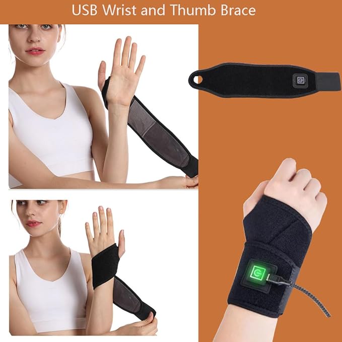 USB Wrist Brace Heating Pad Adjustable Heated Wrist Brace Wrap 3 Heating Levels Wrist Warmer Electric Heating Pad for Wrist and Hand Wrist Support to Relieve Pain