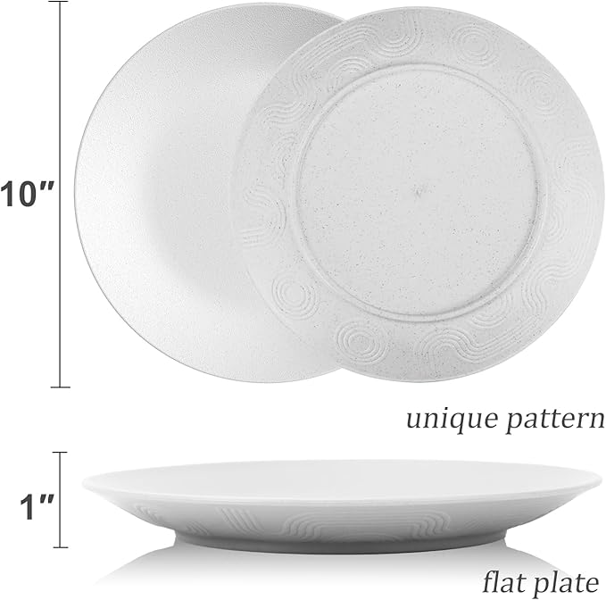 Wrova Wheat Straw Dinner Plates 10 Inch Unbreakable Set of 8 - Dishwasher & Microwave Safe Plastic Plates Reusable - Lightweight Plates for kitchen,camping,picnic,R.V. - White